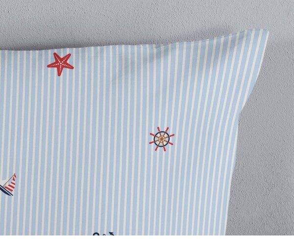Bijela/plava pamučna posteljina za krevet za jednu osobu 140x200 cm Yachtclub – Good Morning
