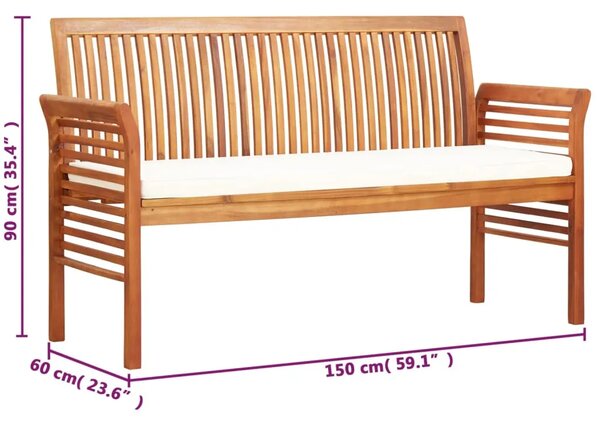 Vrtna klupa trosjed s jastukom 150 cm masivno bagremovo drvo - Krema 150 cm 1 1