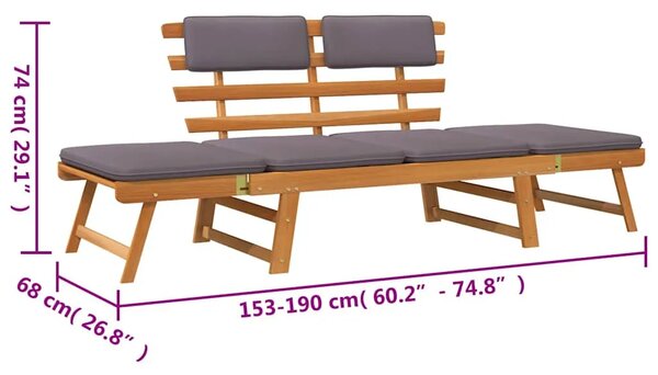 Vrtni ležaj s jastucima 2-u-1 190 cm masivno bagremovo drvo - Smeđa i siva 1 1 2