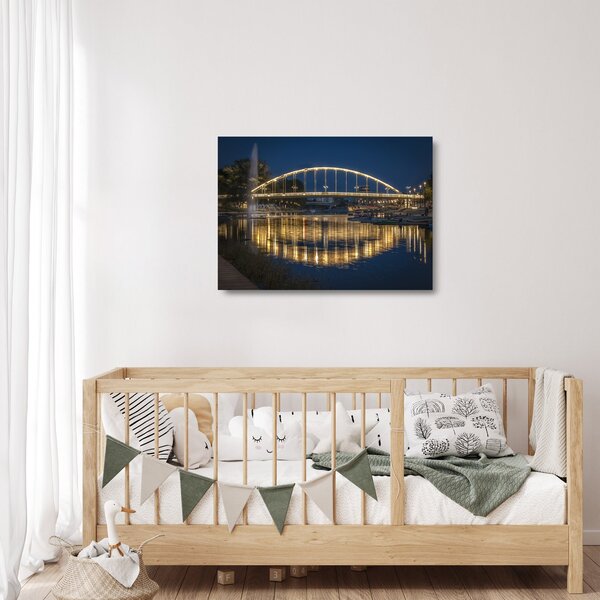 Staklena slika mosta s fontanom (70x50 cm)