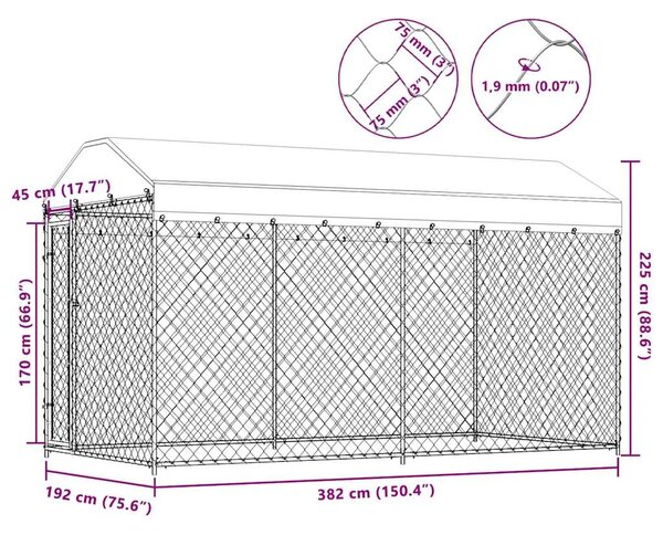 Vanjski kavez za pse s nadstrešnicom 382 x 192 x 225 cm - 382 x 192 x 225 cm 1 Da 382 x 192 x 225 cm
