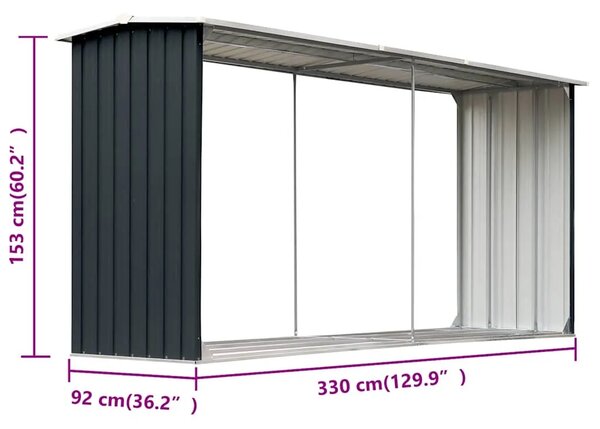 Spremište za drva - Vrtna ostava za drva od pocinčanog čelika 330x92x153 cm antracit - Antracit Antracit