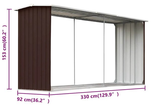 Spremište za drva - Vrtna ostava za drva od pocinčanog čelika 330x92x153 cm smeđa - Smeđa Smeđa