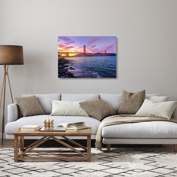 Staklena slika mosta sa zalaskom sunca (70x50 cm)