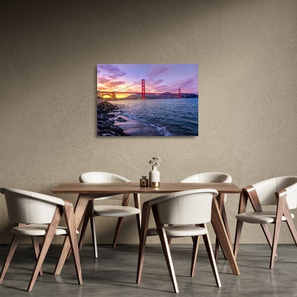 Staklena slika mosta sa zalaskom sunca (70x50 cm)