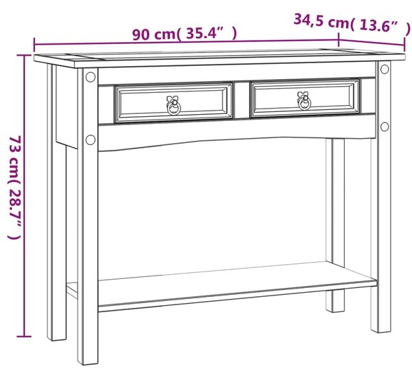 Konzolni stol borovina meksički stil Corona bijeli 90x34 5x73cm - Bijela 1 Bijela