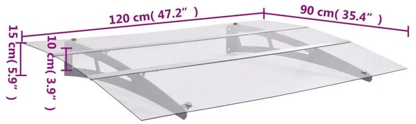 Nadstrešnica za vrata srebrna i prozirna 120x90 cm polikarbonat - 120 x 90 cm 1 120 x 90 cm