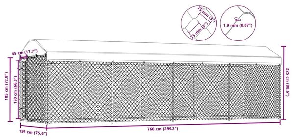 Vanjski kavez za pse s krovom 760 x 190 x 225 m - 760 x 192 x 225 cm 1 Da 760 x 192 x 225 cm