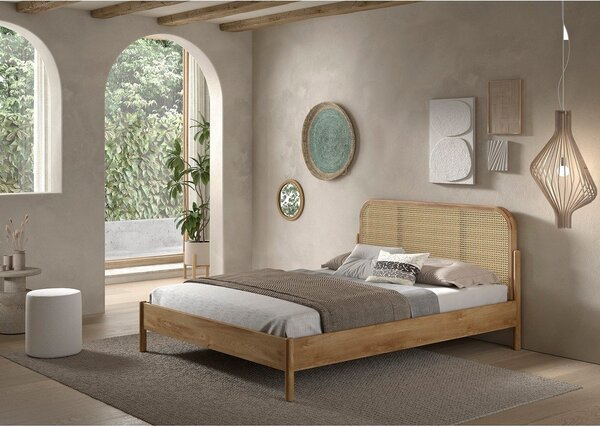 Bračni krevet od punog hrasta bez podnice 160x200 cm u prirodnoj boji Olive Rotan – Vipack