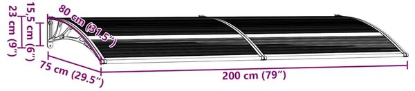 Nadstrešnica za vrata crna 200 x 75 cm PC - Crna 200 x 75 cm 1 sa 6 ploča