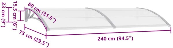 Nadstrešnica za vrata siva i prozirna 240 x 75 cm PC - Siva i prozirna 240 x 75 cm 1 sa 6 ploča