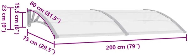 Nadstrešnica za vrata siva i prozirna 200 x 75 cm PC - Siva i prozirna 200 x 75 cm 1 sa 6 ploča