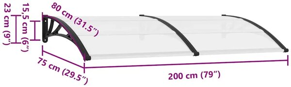 Nadstrešnica za vrata crna i prozirna 200 x 75 cm PC - Crna i prozirna 200 x 75 cm 1 sa 6 ploča