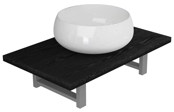 Dvodijelni set kupaonskog namještaja keramički crni - Crna polica od 60 cm i okrugli umivaonik od 40 cm 2 1