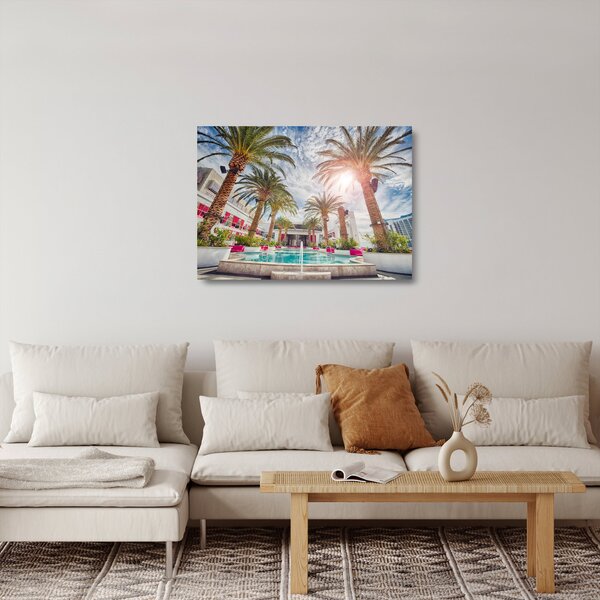 Staklena slika - palme s bazenom (70x50 cm)