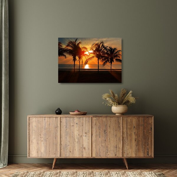 Staklena slika palme pri zalasku sunca (70x50 cm)