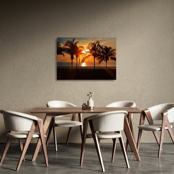 Staklena slika palme pri zalasku sunca (70x50 cm)