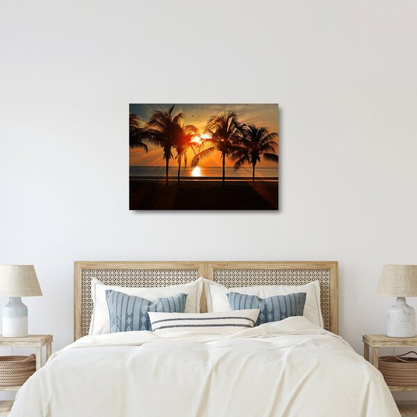Staklena slika palme pri zalasku sunca (70x50 cm)