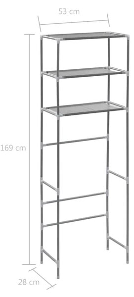 Stalak za pohranu iznad toaleta s 3 razine srebrni 53x28x169 cm - Srebrno 53 x 28 x 169 cm Srebrno 53 x 28 x 169 cm