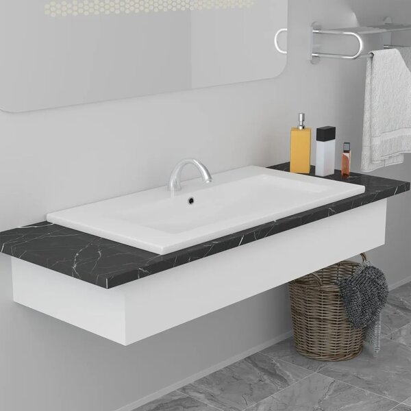 Ugradbeni Lavabo - Umivaonik 91 x 39 5 x 18 5 cm keramički bijeli - 91 x 39.5 x 18.5 cm 91 x 39.5 x 18.5 cm