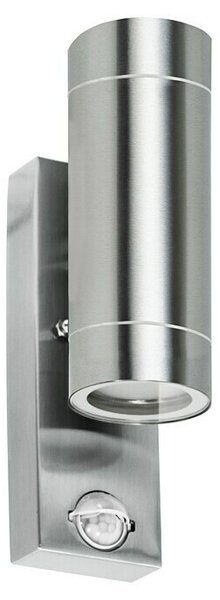 Starlux Vanjska zidna LED svjetiljka sa senzorom Dundee (6 W, 6 x 9,5 x 22 cm, Srebrne boje, IP44, Broj žarulja: 2 Kom., Senzor pokreta)