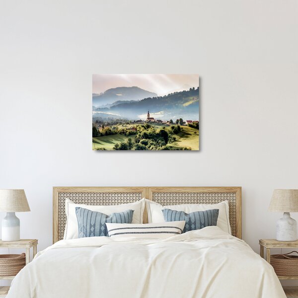 Staklena slika - selo u magli (70x50 cm)