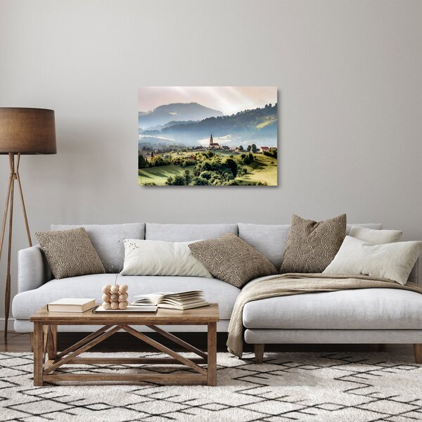 Staklena slika - selo u magli (70x50 cm)