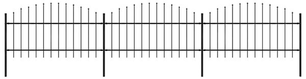 Vrtna ograda s vrhom koplja Čelik 504x125 cm Crna - Crna 1 504 cm 100-125 cm