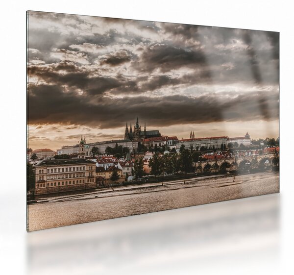 Staklena slika Praškog dvorca u sumrak (70x50 cm)