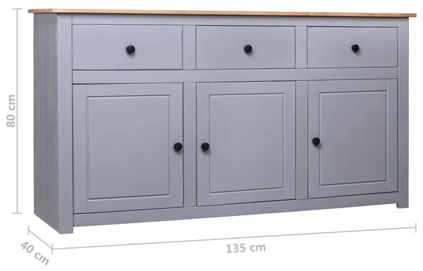 Komoda od masivne borovine siva 135x40x80 cm asortiman Panama - Siva 1 Siva