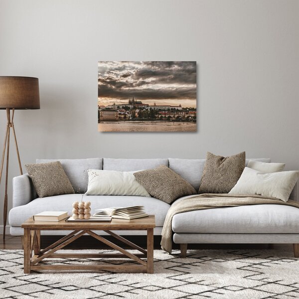 Staklena slika Praškog dvorca u sumrak (70x50 cm)