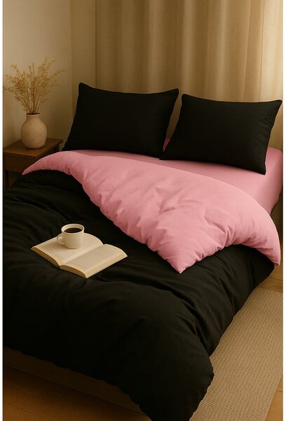 Crna/ružičasta posteljina za krevet za jednu osobu/za produženi krevet s uključenom plahtom/3-dijelna 160x220 cm Classic – Mila Home