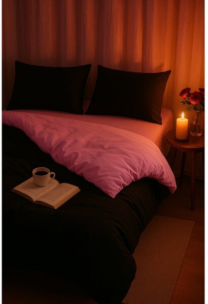 Crna/ružičasta posteljina za krevet za jednu osobu/za produženi krevet s uključenom plahtom/3-dijelna 160x220 cm Classic – Mila Home