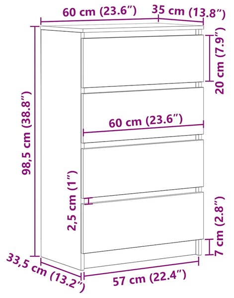 Komoda boja hrasta sonome 60 x 35 x 98 5 cm konstruirano drvo - sonoma hrast 1 Sonoma hrast