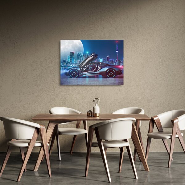 Staklena slika trkaćeg automobila noću (70x50 cm)