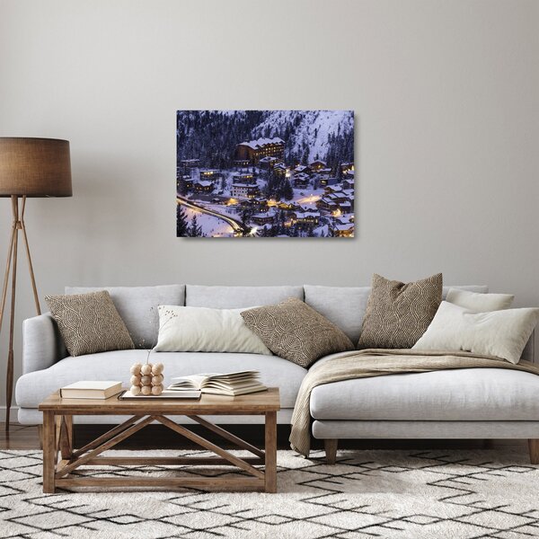 Staklena slika - planinski zimski grad (70x50 cm)