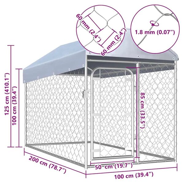 Vanjski kavez za pse s krovom 200 x 100 x 125 cm - 200 x 100 x 125 cm 1 200 x 100 x 125 cm