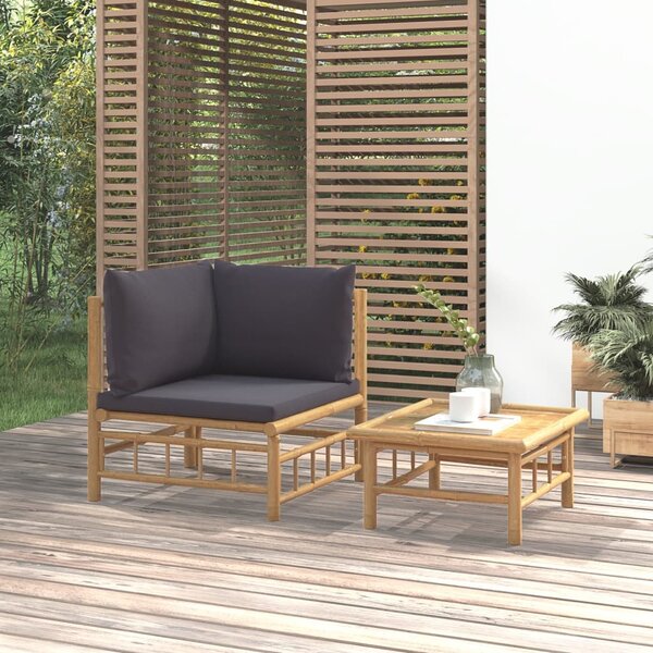 VidaXL 2-dijelna vrtna garnitura od bambusa s tamnosivim jastucima