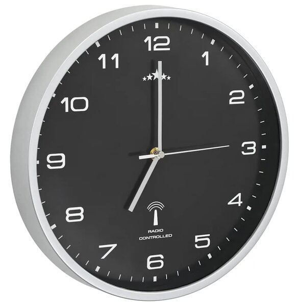 Radijski upravljan zidni sat s kvarcnim mehanizmom 31 cm crni - Crna Crna