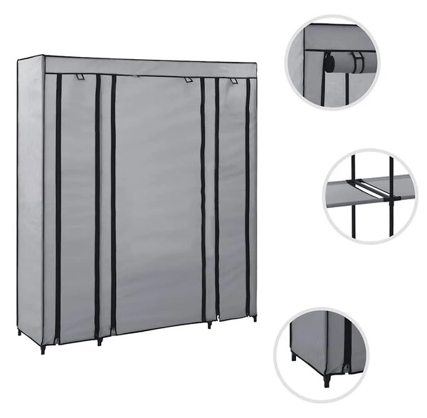 Ormar od tkanine s odjeljcima i šipkama sivi 150 x 45 x 176 cm - Siva 1 1 Siva