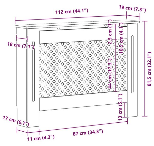 Maska za radijator - Pokrov za radijator bijeli 112 x 19 x 81 5 cm MDF - Bijela 112 x 19 x 81.5 cm 1 Bijela