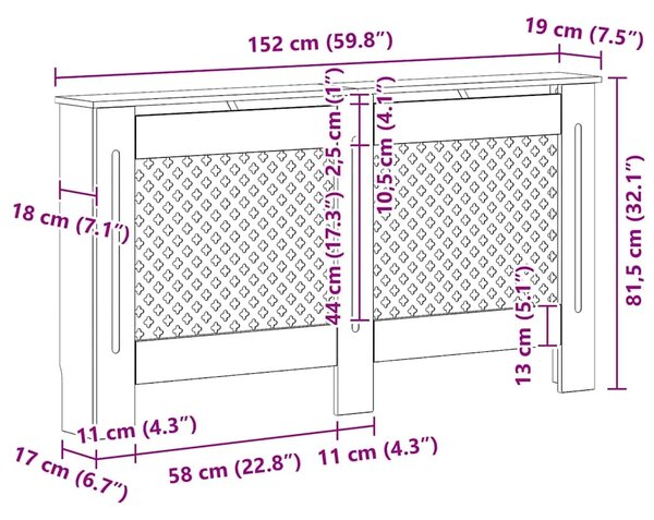 Maska za radijator - Pokrov za radijator bijeli 152 x 19 x 81 5 cm MDF - Bijela 152 x 19 x 81.5 cm 1 Bijela