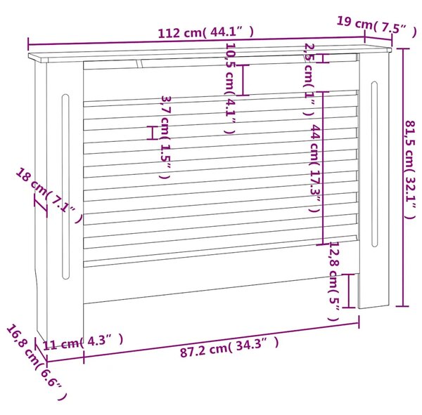 Maska za radijator - Pokrov za radijator bijeli 112 x 19 x 81 5 cm MDF - Bijela 112 x 19 x 81.5 cm 1 Bijela