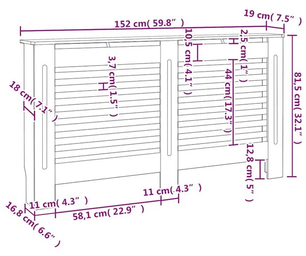 Maska za radijator - Pokrov za radijator bijeli 152 x 19 x 81 5 cm MDF - Bijela 152 x 19 x 81.5 cm 1 Bijela