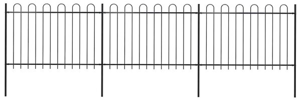 Vrtna ograda s obručem na vrhu Čelik 504 x 120 cm Crna - Crna 1 504 cm 120 cm