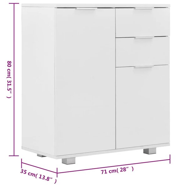 Komoda visoki sjaj bijela 71 x 35 x 80 cm od konstruiranog drva - Bijela 1 Bijela