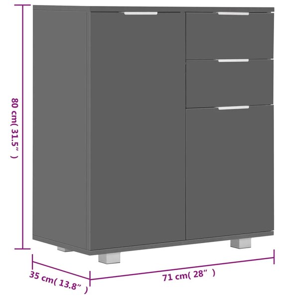 Komoda visoki sjaj siva 71x35x80 cm od konstruiranog drva - Siva 1 Siva