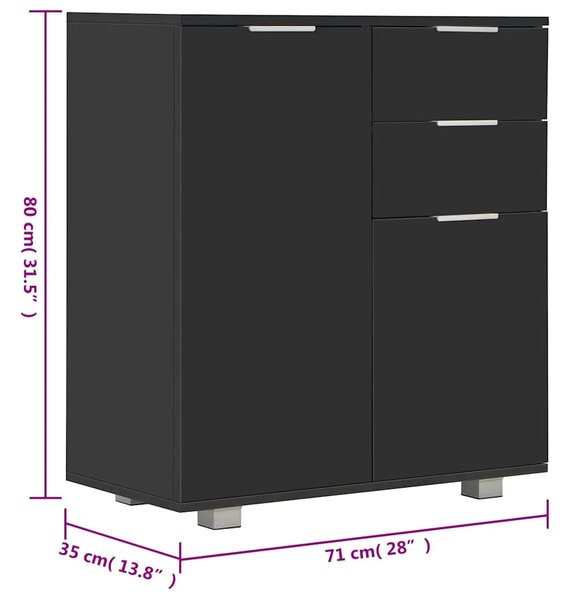 Komoda visoki sjaj crna 71x35x80 cm od konstruiranog drva - Crna 1 Crna