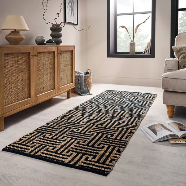 Crna/u prirodnoj boji ručno rađena staza od mješavine jute 80x230 cm Meander Jute – Flair Rugs