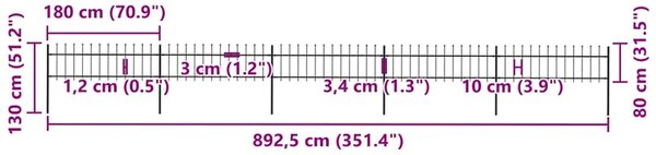 Vrtna ograda s vrhom koplja Čelik 838 x 80 cm Crna - Crna 1 838 cm 80 cm